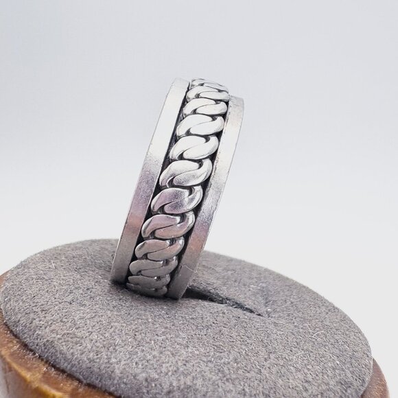 VTG Sterling Silver 925 Interlocking Rope Design Spinner Band Ring Size 12.5 - Picture 2 of 8